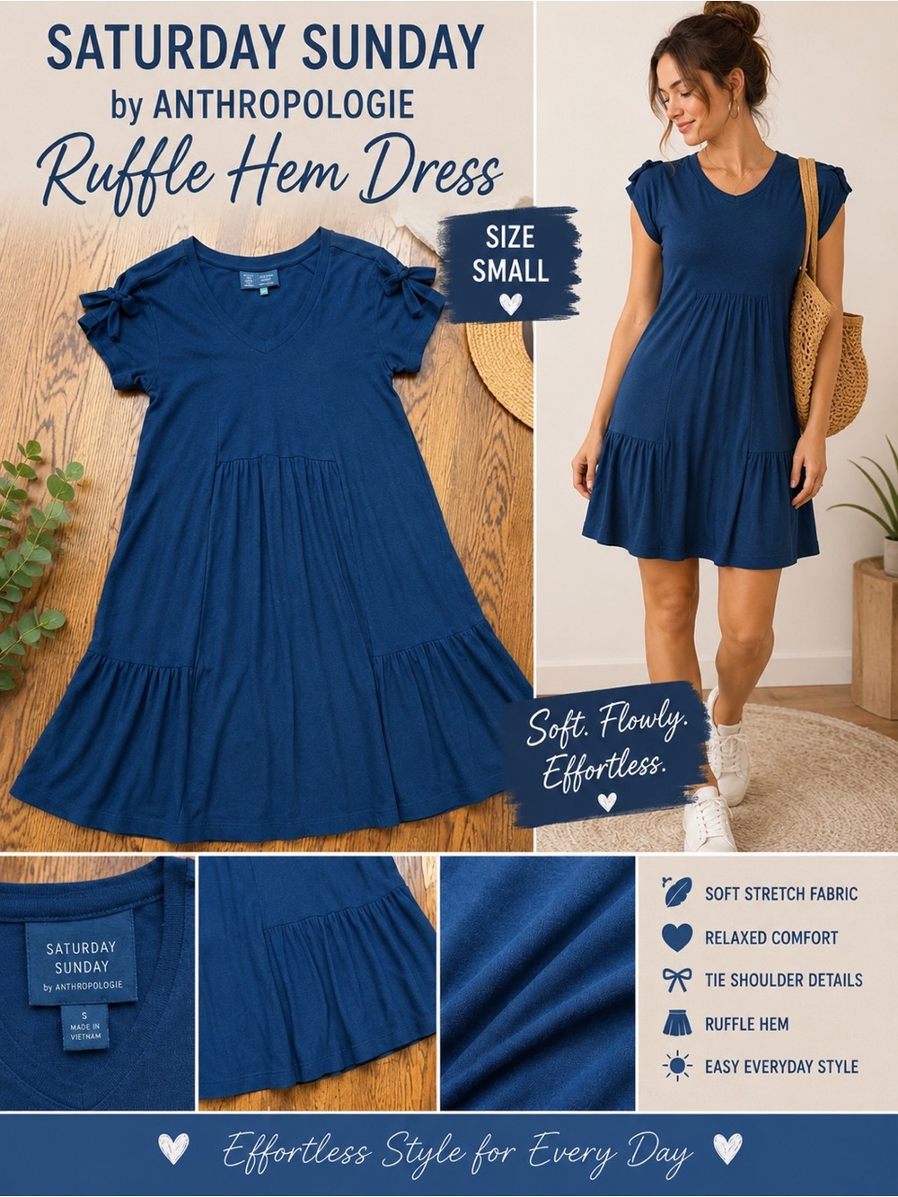 Saturday Sunday by Anthropologie Women’s Blue Ruffle Hem Dress Size Small